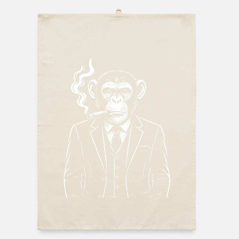 Elegant Monkey Smoking Cigar Organic dish towel