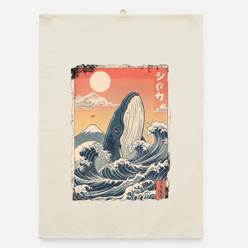 kawaii whale Organic dish towel