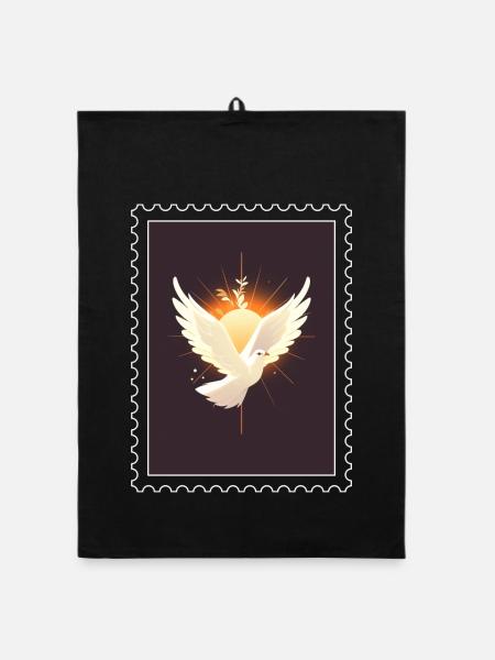 "Dove of Peace" stamp - Organic dish towel - black - Front