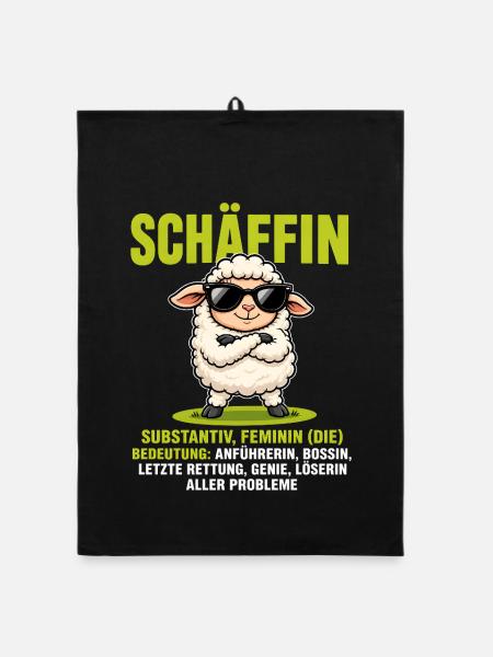 Schäffin - Lustiges Schaf Design für Chefinnen - Organic Geschirrtuch - Schwarz - Vorne