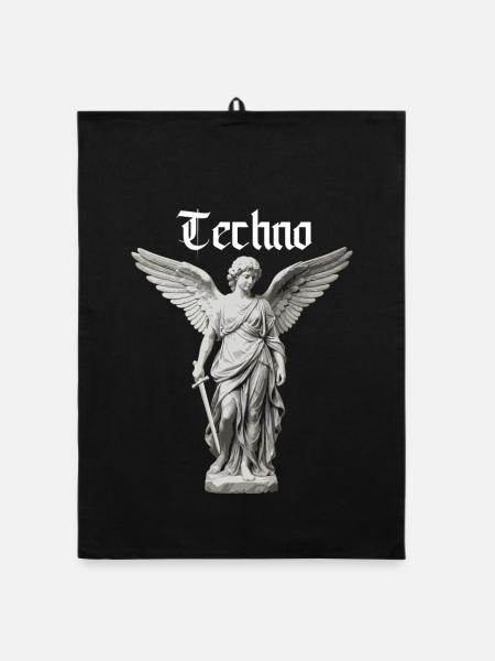 Techno Angel Gothic Statue Motif - Organic dish towel - black - Front