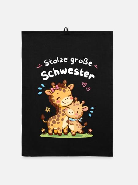 Stolze große Schwester Giraffe – Kleiner Bruder - Organic Geschirrtuch - Schwarz