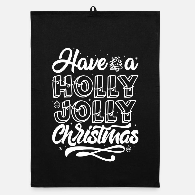 Lettrage à la main de Noël Holly Jolly Torchon bio