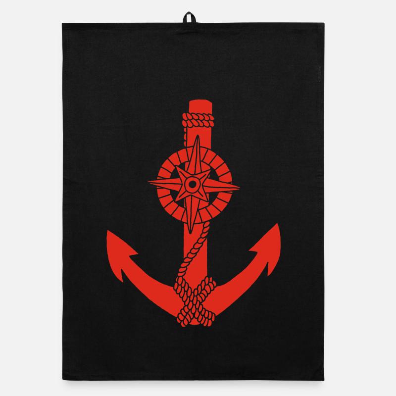 Red compass anchor Organic dish towel