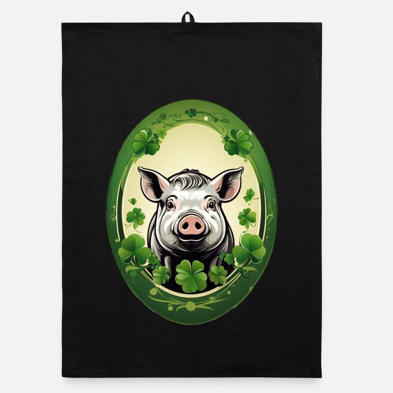 Cochon chanceux avec trèfles Torchon bio