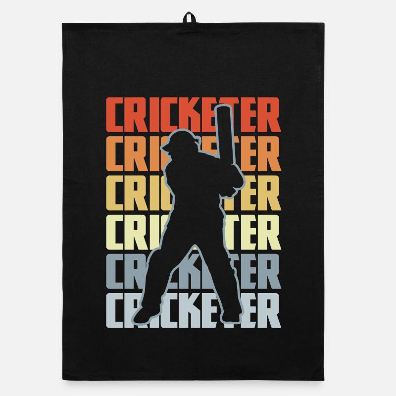 Retro Cricket Player Organic dish towel