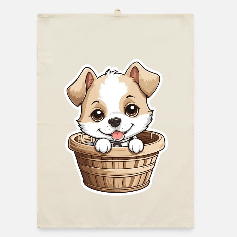 Chien mignon dans un panier pour chien Torchon bio