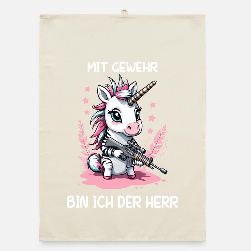 Einhorn mit Jagdgewehr Organic Geschirrtuch
