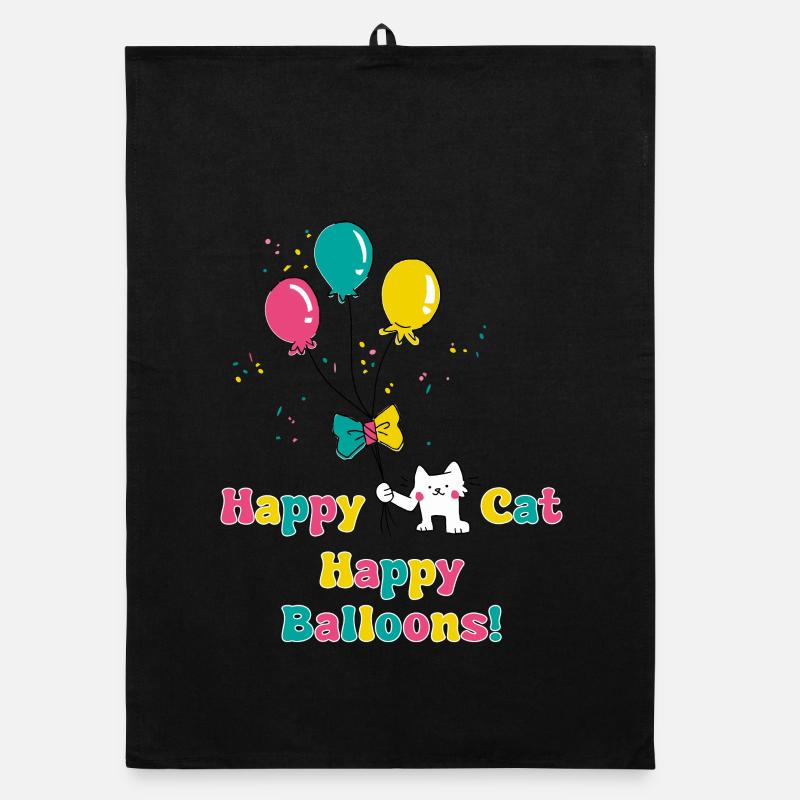 Happy Cat Happy Ballons - Organic Geschirrtuch - Schwarz