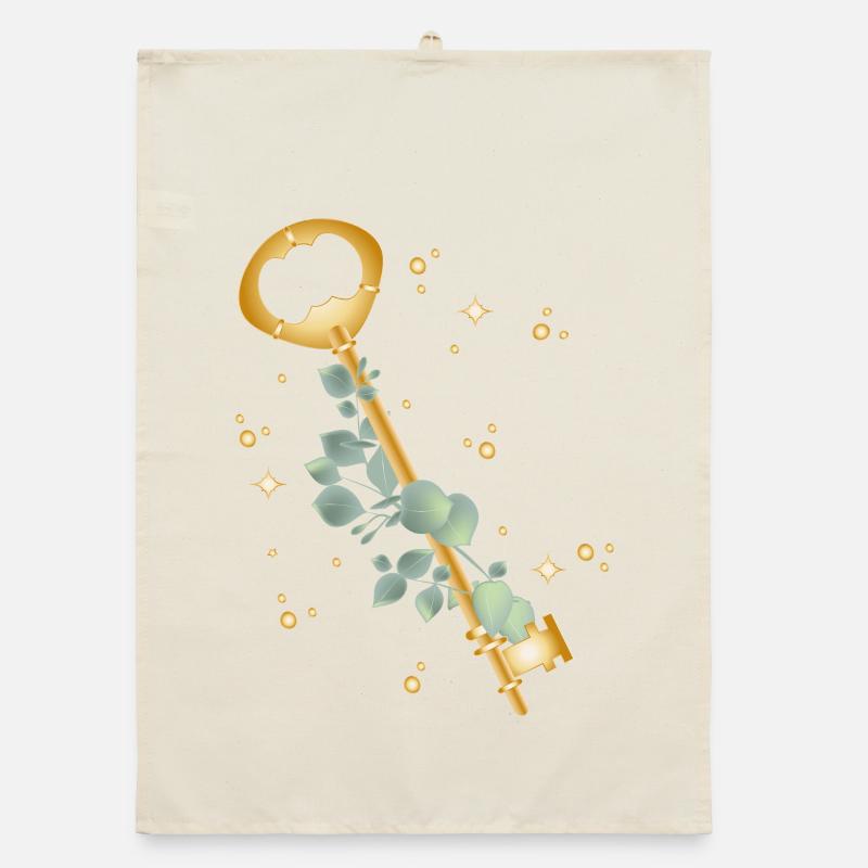 Clé dorée avec motif de branche d’eucalyptus Torchon bio