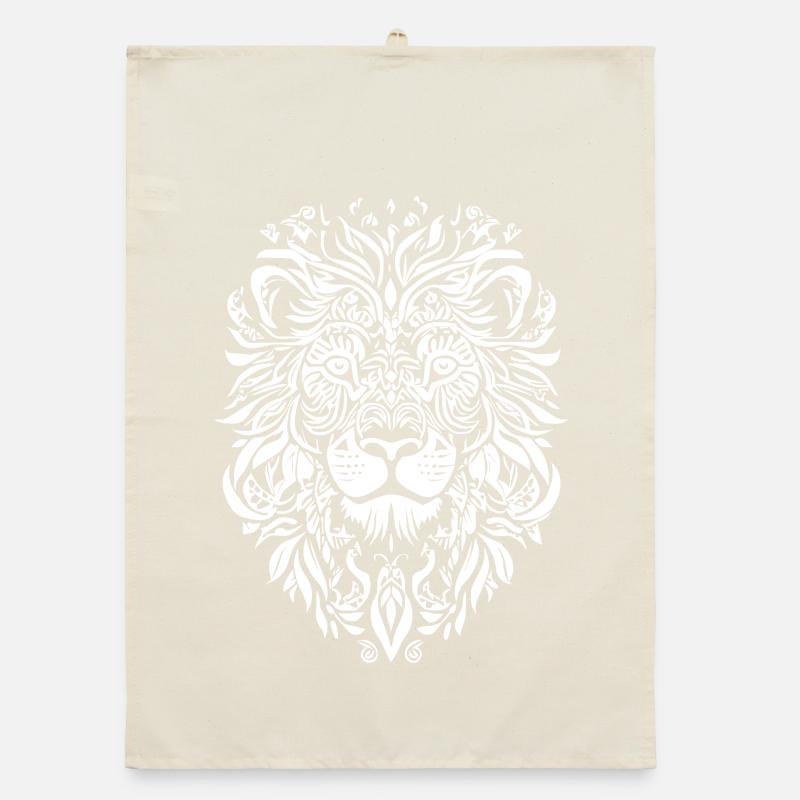 Fiery lion head tattoo design Organic dish towel