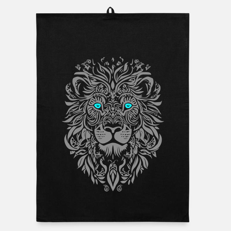 Silver lion with blue eyes and leaf pattern Organic dish towel