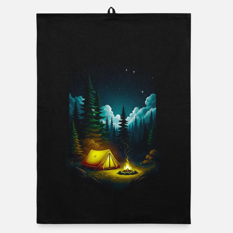 Starry Night Campfire Forest Scene Organic dish towel