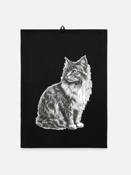 Cat - Organic dish towel - black - Front