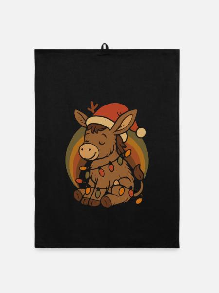 Retro Vintage Esel Elfe Weihnachten Geschenk - Organic Geschirrtuch - Schwarz - Vorne