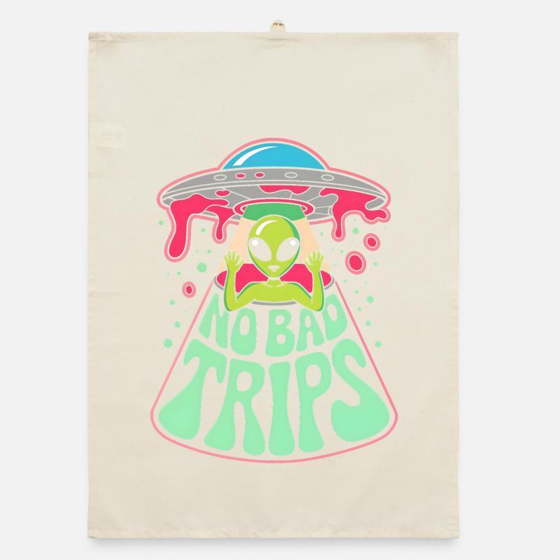 No Bad Trips Alien UFO Psychedelic Retro Art Organic dish towel