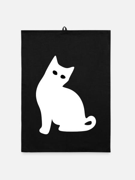 Cat Silhouette – Gift for Cat Lover - Organic dish towel - black - Front