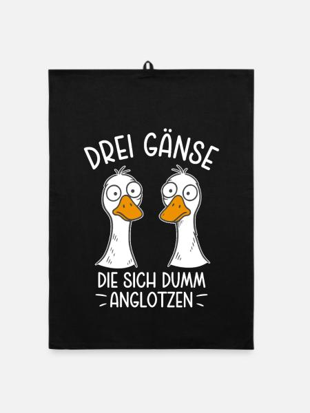 Drei Gänse die sich dumm anglotzen - Dumme Gans - Organic Geschirrtuch - Schwarz - Vorne