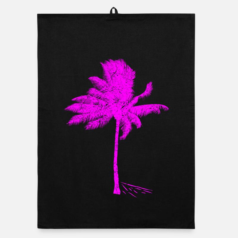 Neon Pink Palme Silhouette - Organic Geschirrtuch - Schwarz