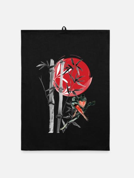 Bamboo row in the red moon - Organic dish towel - black - Front