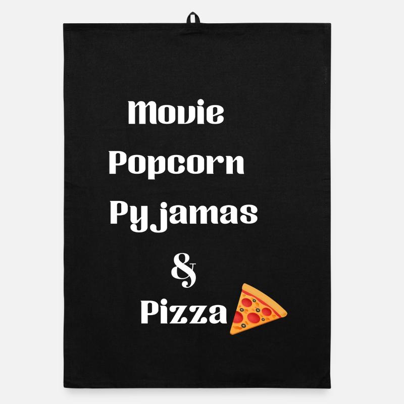 Ein Film, Popcorn, Pyjama und Pizza - Organic Geschirrtuch - Schwarz