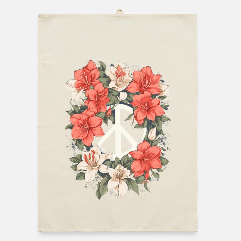Signe de paix avec des fleurs Torchon bio