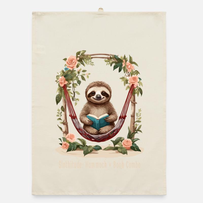 Cute sloth with book Organic dish towel