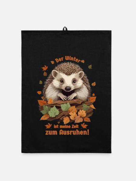 Süßer Igel im Laubhaufen - Organic Geschirrtuch - Schwarz - Vorne