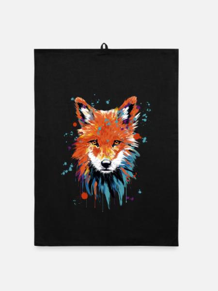 Fox Watercolor - Organic Geschirrtuch - Schwarz - Vorne