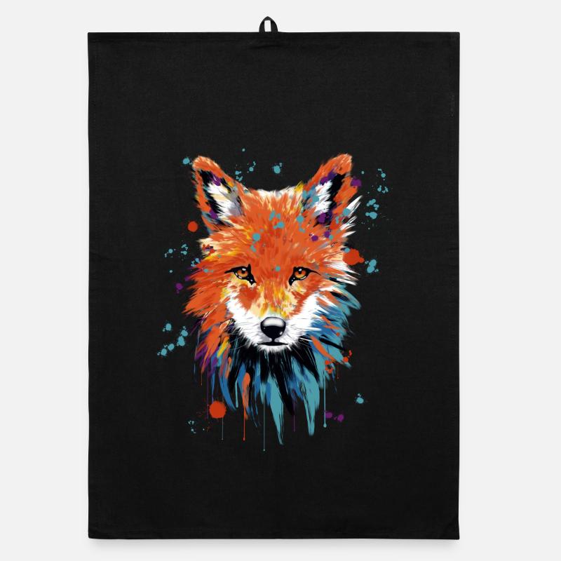 Fox Watercolor - Organic Geschirrtuch - Schwarz