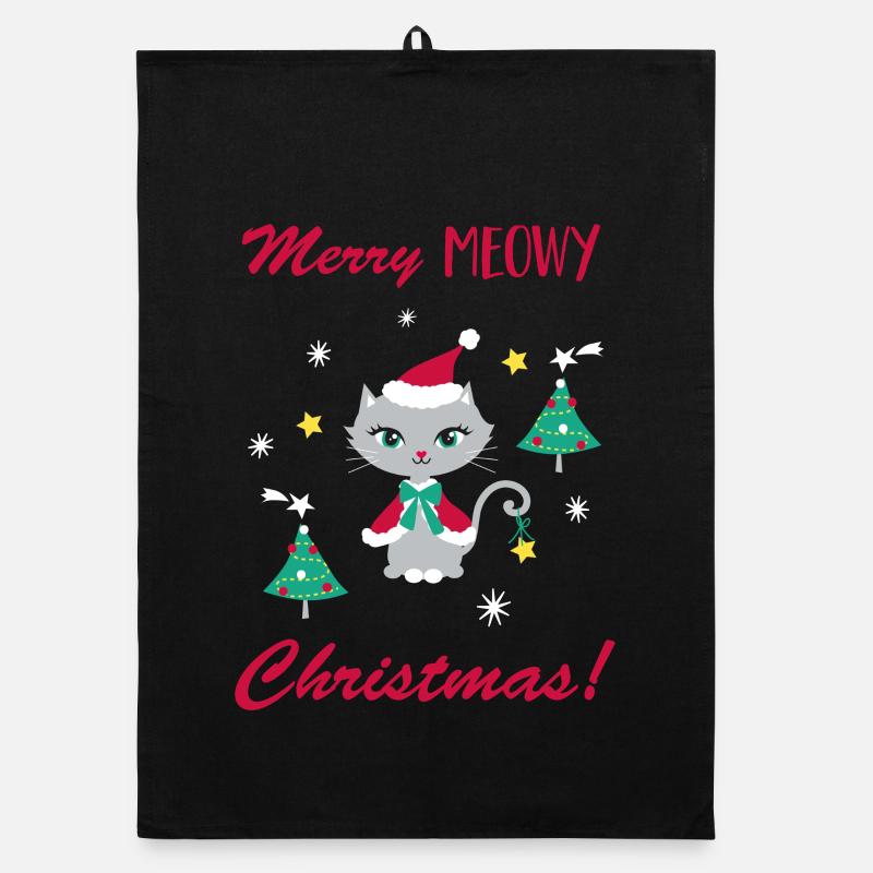 Purring Christmas Cat Organic dish towel