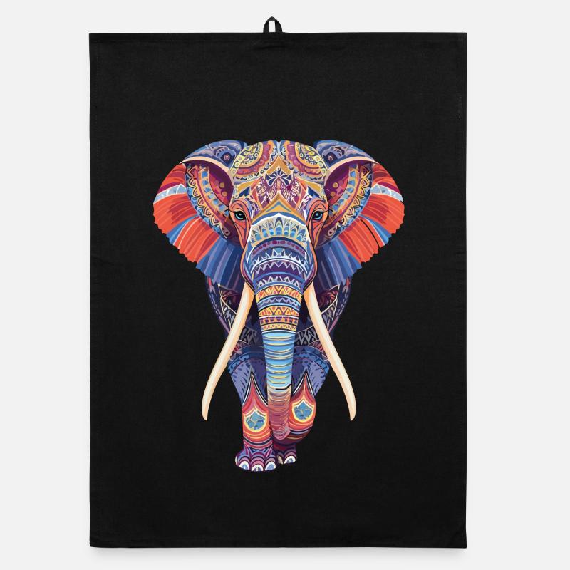 Elefant Mandala gehend frontal in bunter Optik Organic Geschirrtuch
