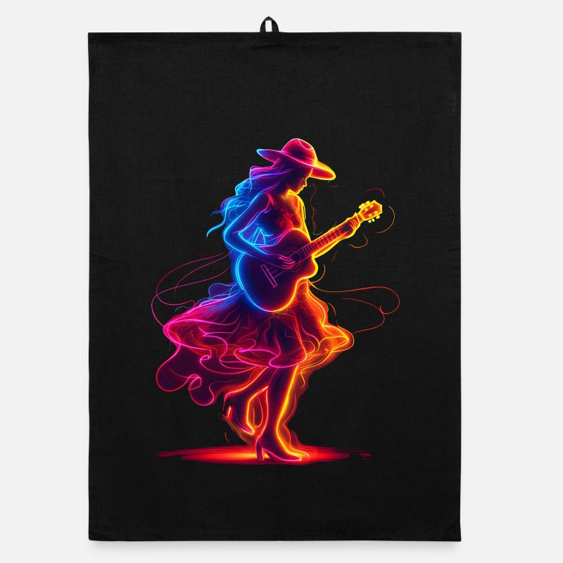 Gitarrist Mädchen Synthwave Organic Geschirrtuch