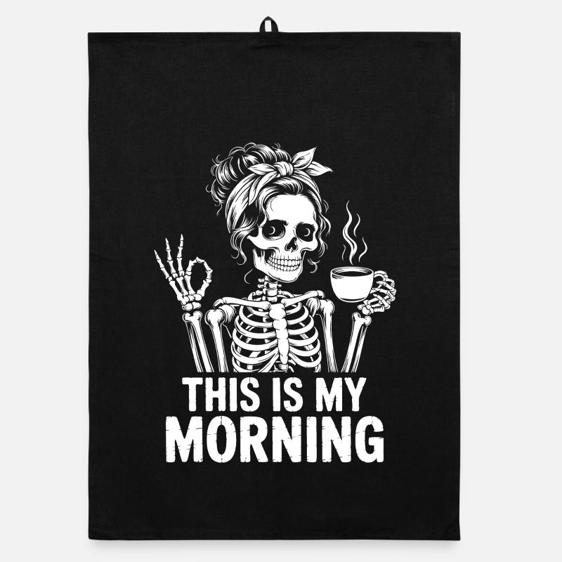Skelett mit Kaffee Morgenritual Organic Geschirrtuch