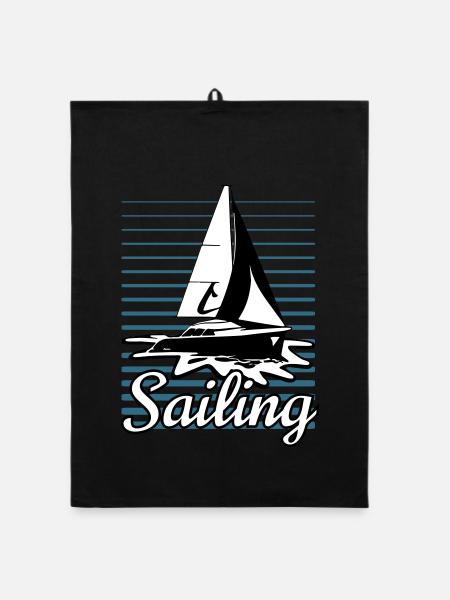 sailboat 002 - Organic Geschirrtuch - Schwarz - Vorne