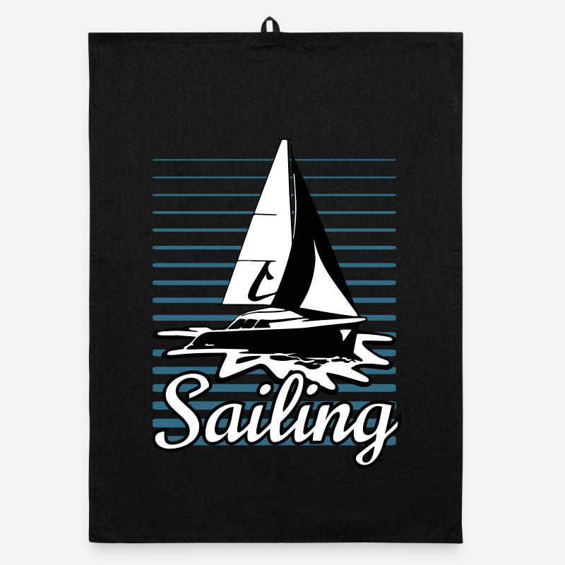 Sailboat 002 - Organic dish towel - black