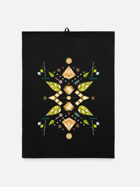 Symbol made of leaves, gemstones, optics & geometry - Organic dish towel - black - Front