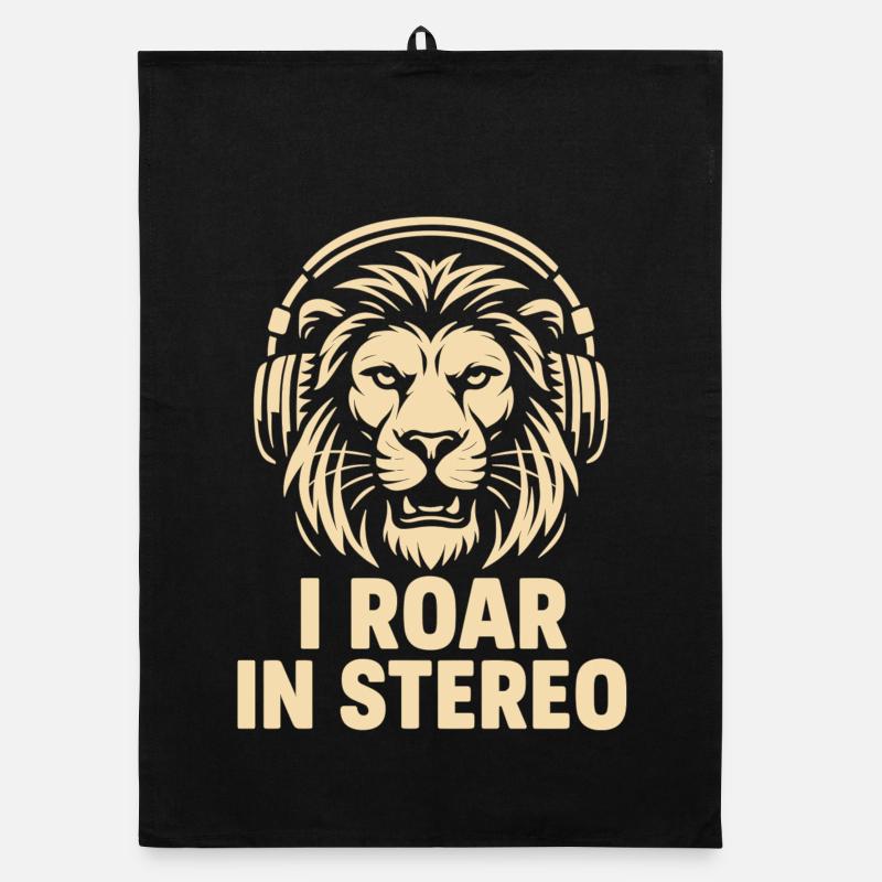 Tête de lion avec écouteurs Torchon bio