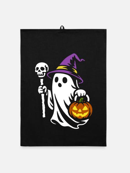 Ghost, Halloween Party Costume - Pumpkin - Organic dish towel - black - Front