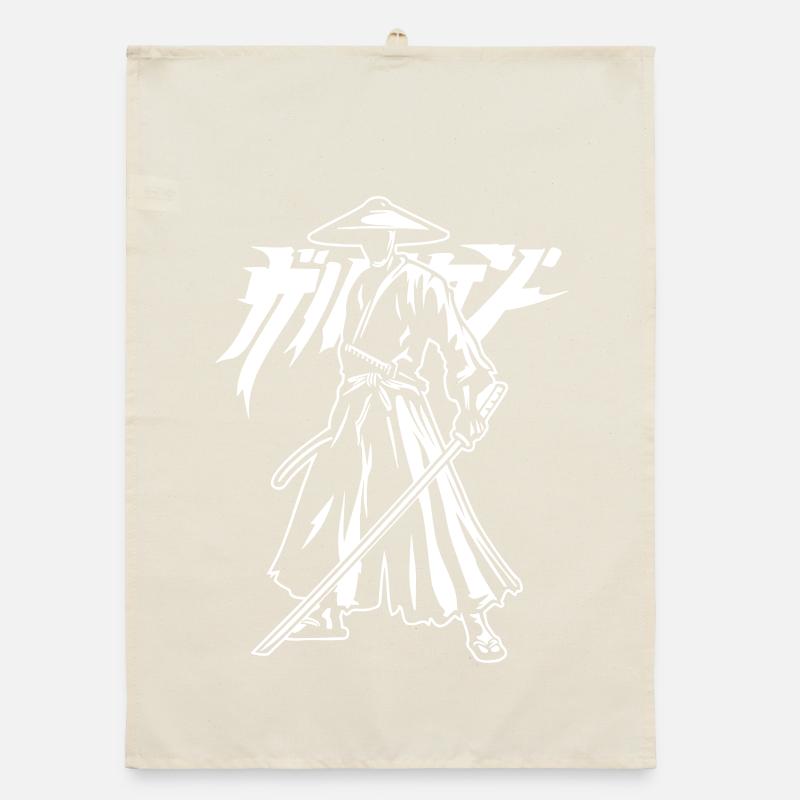 Samurai silhouette with katana and lettering Organic dish towel
