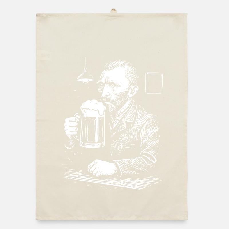 Vintage Van Gogh drinking Beer in a pub Organic dish towel