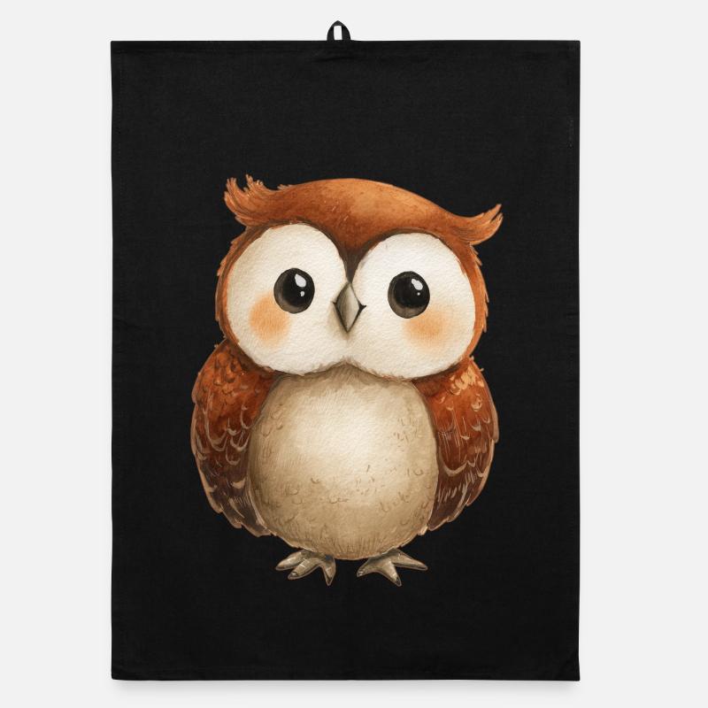 Cute Owl Drawing – Adorable Child Illustration Organic dish towel