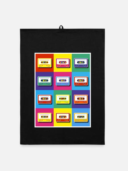 Cassettes pop art - Torchon bio - noir - Devant
