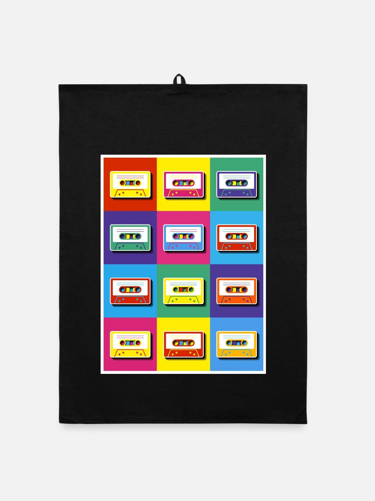 Cassettes pop art - Torchon bio - noir - Devant