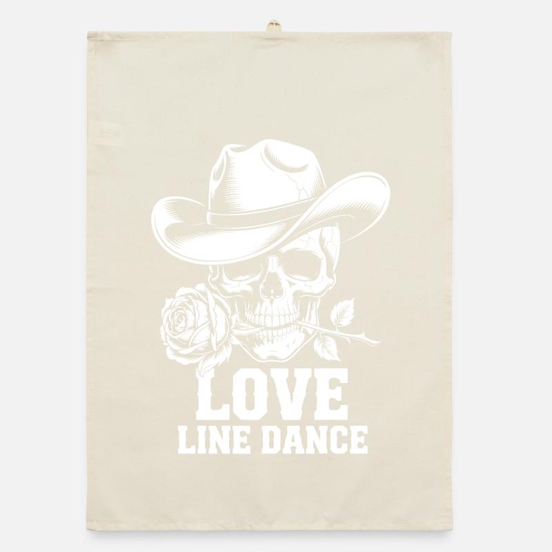 Line Dance Schädel Rose Organic Geschirrtuch