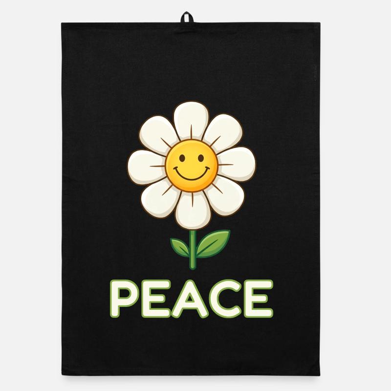 Anti-War Peace Flower - Retro Smiley Daisy Organic dish towel