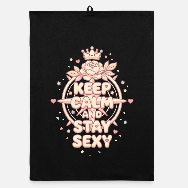 Reste calme Reste sexy : Un design pastel Kawaii mignon Torchon bio