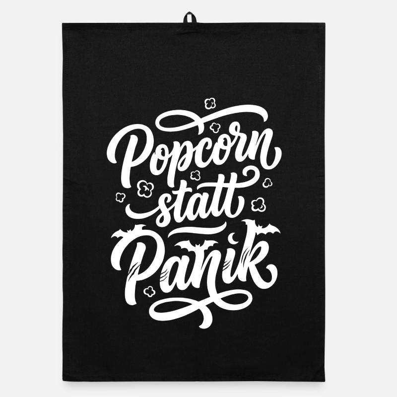 Popcorn statt Panik Horror Spruch Organic Geschirrtuch
