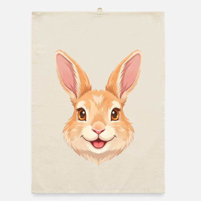 Visage de lapin de dessin animé joyeux et mignon Torchon bio