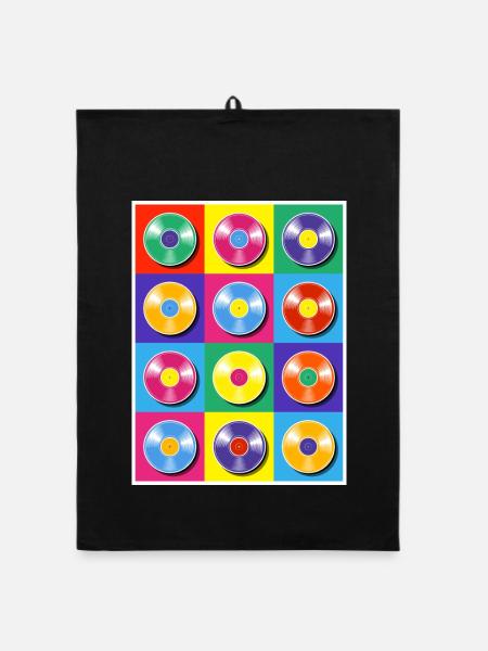 Vinyl Albums Pop Art Collage - Organic dish towel - black - Front